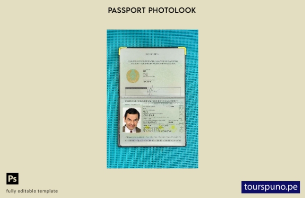 listo para imprimir plantilla de aspecto fotográfico del pasaporte de Kazajstán 